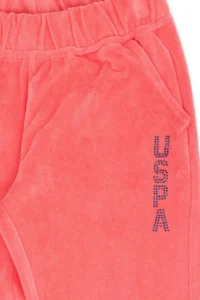 US Polo Assn. Girls' Pink Stone Detailed Velvet Sweatpants - Image 4
