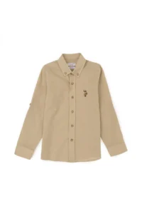 US Polo Assn. Boys' Light Khaki Long Sleeve Basic Shirt - Image 2
