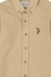 US Polo Assn. Boys' Light Khaki Long Sleeve Basic Shirt - Image 4