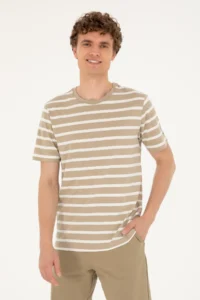 US Polo Assn. Men Regular Fit Crew Neck Light Khaki T-Shirt - Image 3