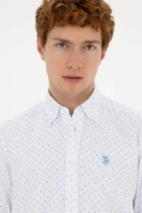 US Polo Assn. Men Saks Blue Printed White Shirt - Image 2