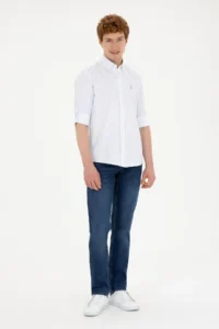 US Polo Assn. Men Saks Blue Printed White Shirt - Image 4