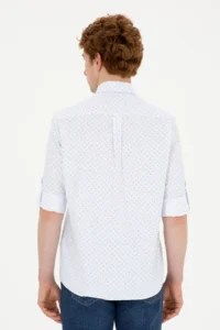 US Polo Assn. Men Saks Blue Printed White Shirt - Image 5
