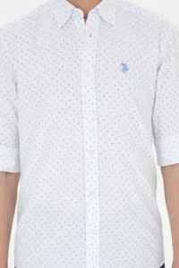 US Polo Assn. Men Saks Blue Printed White Shirt - Image 6