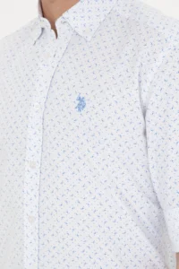 US Polo Assn. Men Saks Blue Printed White Shirt - Image 7