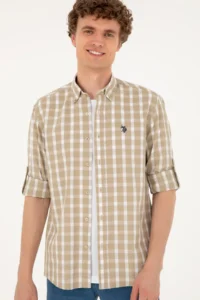 US Polo Assn. Men Light Khaki Long Sleeve Shirt - Image 3