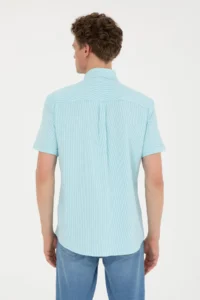 US Polo Assn. Men Water Green Striped White Short Sleeve Shirt - Image 5