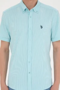 US Polo Assn. Men Water Green Striped White Short Sleeve Shirt - Image 6
