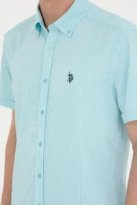US Polo Assn. Men Water Green Striped White Short Sleeve Shirt - Image 7