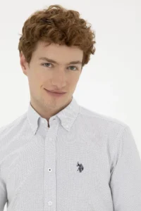 US Polo Assn. Men Navy Blue Patterned White Shirt - Image 2