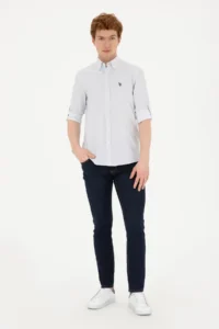 US Polo Assn. Men Navy Blue Patterned White Shirt - Image 4