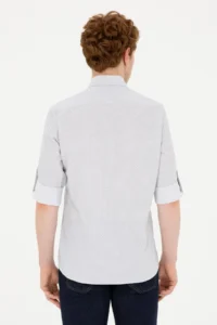US Polo Assn. Men Navy Blue Patterned White Shirt - Image 5