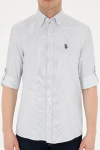 US Polo Assn. Men Navy Blue Patterned White Shirt - Image 6