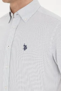 US Polo Assn. Men Navy Blue Patterned White Shirt - Image 7