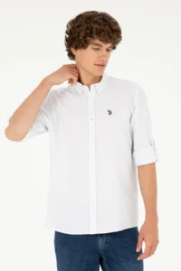 US Polo Assn. Men Lilac Striped White Shirt