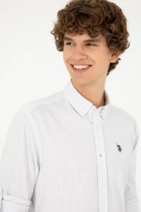 US Polo Assn. Men Lilac Striped White Shirt - Image 2