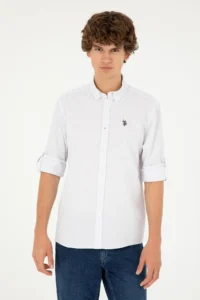 US Polo Assn. Men Lilac Striped White Shirt - Image 3