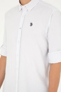 US Polo Assn. Men Lilac Striped White Shirt - Image 7