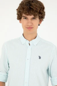 US Polo Assn. Men's Aqua Green Striped Shirt - Image 2