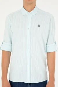 US Polo Assn. Men's Aqua Green Striped Shirt - Image 6