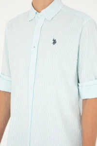 US Polo Assn. Men's Aqua Green Striped Shirt - Image 7