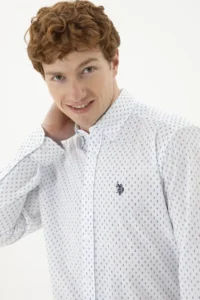 US Polo Assn. Men Blue Printed White Shirt - Image 2