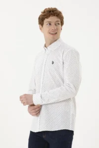 US Polo Assn. Men Beige Printed White Shirt - Image 3