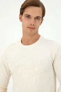 US Polo Assn. Men Regular Fit Crew Neck Cream Sweatshirt - Image 2