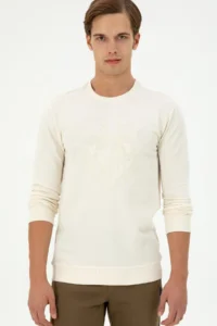 US Polo Assn. Men Regular Fit Crew Neck Cream Sweatshirt - Image 3