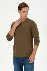 US Polo Assn. Men Regular Fit Crew Neck Khaki Sweatshirt