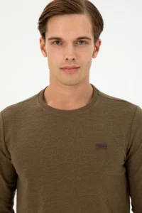 US Polo Assn. Men Regular Fit Crew Neck Khaki Sweatshirt - Image 2