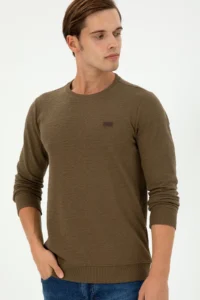 US Polo Assn. Men Regular Fit Crew Neck Khaki Sweatshirt - Image 3