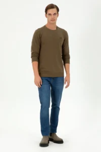 US Polo Assn. Men Regular Fit Crew Neck Khaki Sweatshirt - Image 4
