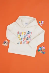 US Polo Assn. Girls' Cream Colorful Logolu Hooded Sweatshirt