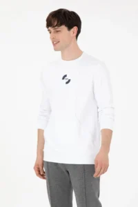 US Polo Assn. Men Regular Fit Crew Neck White Sweatshirt