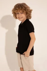 US Polo Assn. Boys' Black Basic Polo Shirt Collar T-Shirt - Image 3