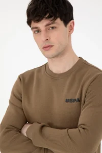 US Polo Assn. Men Regular Fit Crew Neck Khaki Sweatshirt - Image 2