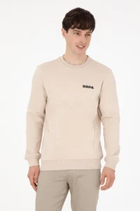 US Polo Assn. Men Regular Fit Crew Neck Stone Sweatshirt