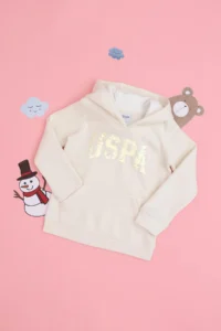 US Polo Assn. Girls' Cream Hooded Basic Sweatshirt