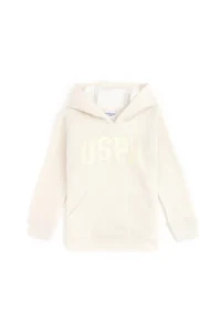 US Polo Assn. Girls' Cream Hooded Basic Sweatshirt - Image 2