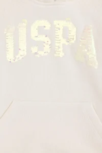 US Polo Assn. Girls' Cream Hooded Basic Sweatshirt - Image 4