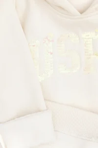 US Polo Assn. Girls' Cream Hooded Basic Sweatshirt - Image 5