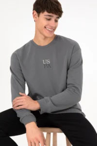 US Polo Assn. Men comfort Fit Crew Neck Gray Basic Sweatshirt - Image 5
