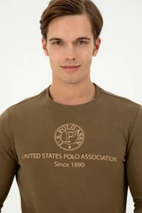 US Polo Assn. Men Regular Fit Crew Neck Khaki Sweatshirt - Image 2