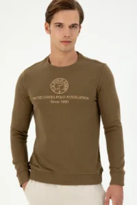 US Polo Assn. Men Regular Fit Crew Neck Khaki Sweatshirt - Image 3