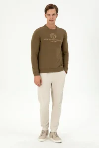 US Polo Assn. Men Regular Fit Crew Neck Khaki Sweatshirt - Image 4