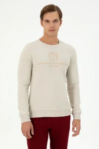 US Polo Assn. Men Regular Fit Crew Neck Stone Sweatshirt
