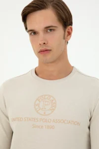 US Polo Assn. Men Regular Fit Crew Neck Stone Sweatshirt - Image 2