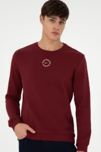 US Polo Assn. Men Regular Fit Crew Neck Burgundy Sweatshirt - Image 3
