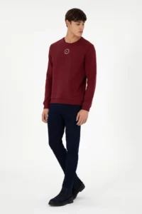 US Polo Assn. Men Regular Fit Crew Neck Burgundy Sweatshirt - Image 4